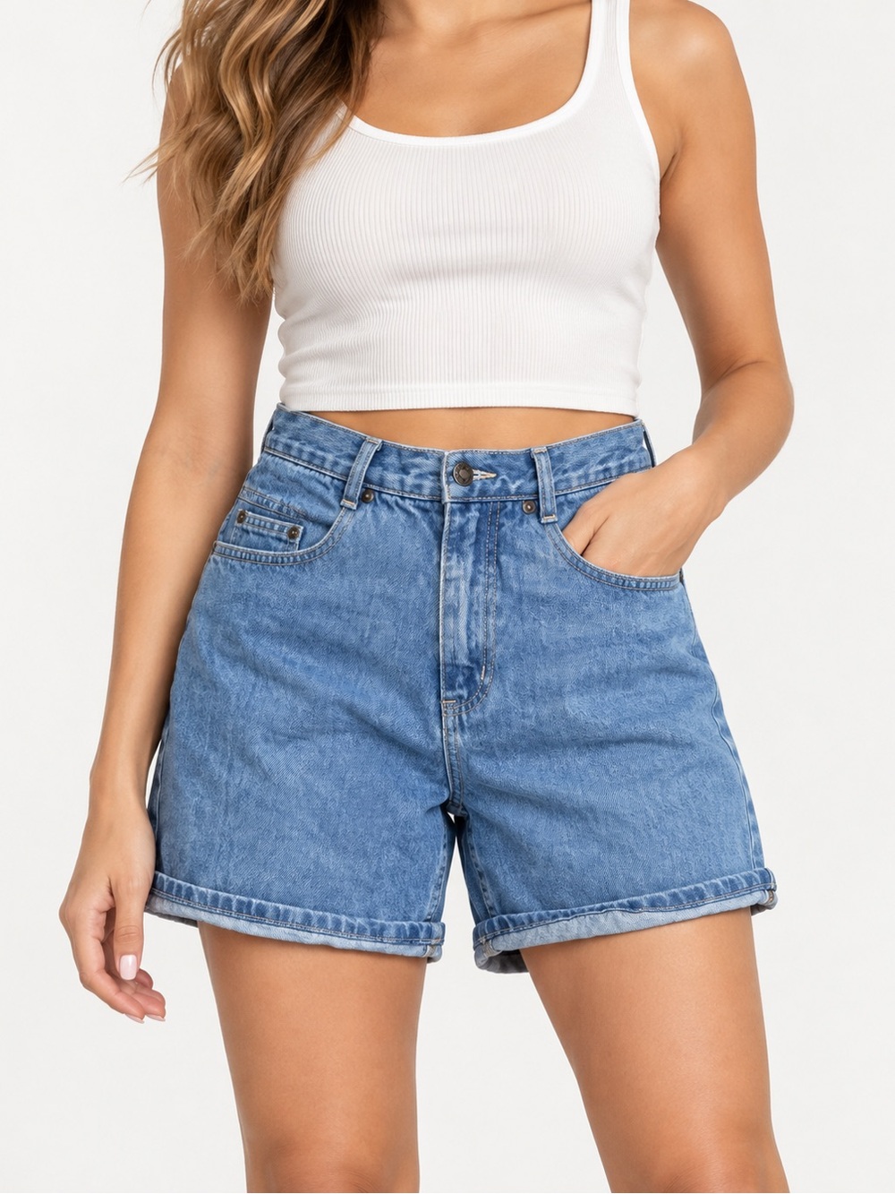 Stefano International Vintage High-Rise Light Blue Denim Bermuda Classic Shorts